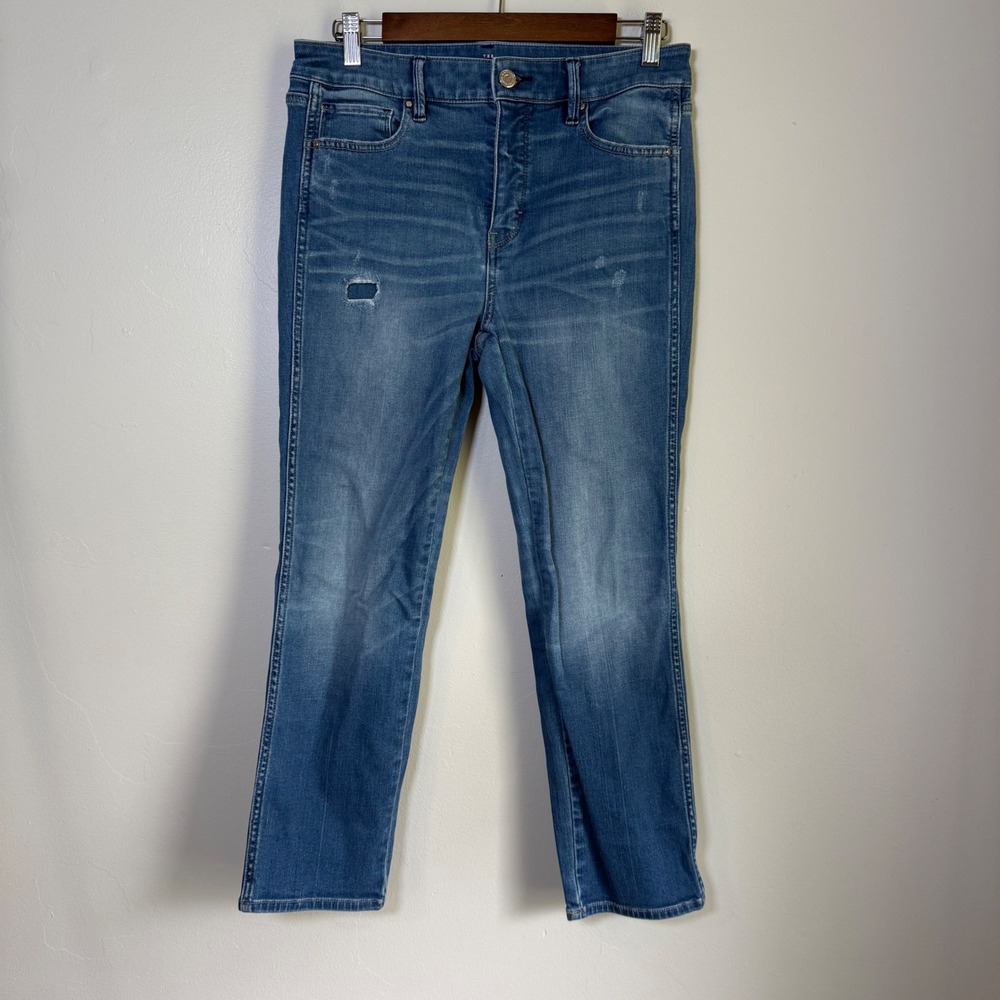 White House Black Market The Straight Crop Distressed Jeans Size 6 Blue
